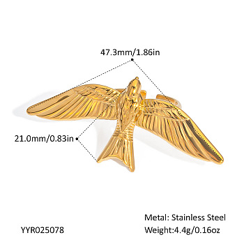 Stainless Steel Bird Cuff Rings for Women, Real 18K Gold Plated, 21x47.3mm
