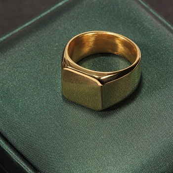 Square 304 Stainless Steel Finger Rings, Signet Rings for Men, Golden, Square: 14x14mm, Inner Diameter: 22.3mm