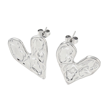 304 Stainless Steel Stud Earrings, Heart, Stainless Steel Color, 26x21.5mm