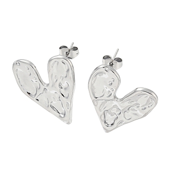 Non-Tarnish 304 Stainless Steel Stud Earrings, Heart, Stainless Steel Color, 26x21.5mm