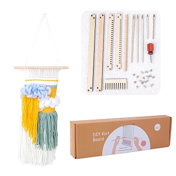 Wood Weaving Looms Kit, with Weaving Stick, Weaving Comb and Weaving Crochet Needle, PapayaWhip, 30x22.2cm