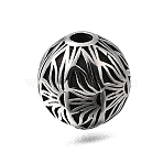 Engraved 304 Stainless Steel Beads, Round with Flower Pattern, Antique Silver, 9.5mm, Hole: 1.8mm(STAS-H263-17AS-04)