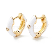 Clear Cubic Zirconia Chunky Hinged Hoop Earrings with Enamel, Brass Jewelry for Women, Cadmium Free & Nickel Free & Lead Free, Real 18K Gold Plated, White, 16x4mm, Pin: 1mm(EJEW-P196-20G-01)