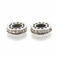 Alloy European Beads, Large Hole Beads, with Rhinestone, Flat Round, Antique Silver, Crystal, 11x3.5mm, Hole: 5mm(X-MPDL-S066-010C)
