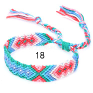 Cotton Braided Rhombus Pattern Cord Bracelet, Ethnic Tribal Adjustable Brazilian Bracelet for Women, Pale Turquoise, 5-7/8~14-1/8 inch(15~36cm)(FIND-PW0013-003A-18)