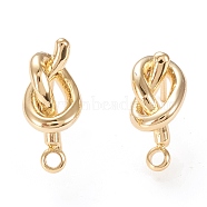Brass Stud Earring Findings, with Loop, Long-Lasting Plated, Knot, Real 18K Gold Plated, 15.5~17x5.5~7mm, Hole: 1.4mm, Pin: 0.9mm(X-KK-F820-43G)