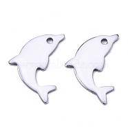 201 Stainless Steel Enamel Pendants, Dolphin, Stainless Steel Color, White, 17x11.5x1.5mm, Hole: 1.2mm(STAS-N088-16L)