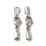 304 Stainless Steel Lobster Claw Clasps with Cord Ends, Platinum, 32mm, Inner Diameter: 3.5mm(X-STAS-H179-02P)