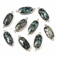 Natural African Turquoise(Jasper) Link Connectors, with Golden Plated Brass Edge and Loop, Faceted, Oval, 27~28x11.5x5mm, Hole: 1.5mm(G-S359-337B)