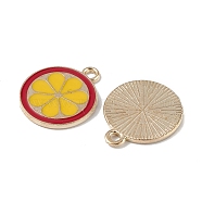 Light Gold Tone Alloy Enamel Pendants, Lemon Slice Charm, FireBrick, 17.5x15x1.5mm, Hole: 2mm(ENAM-F145-02G-03)