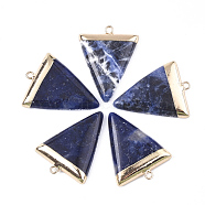 Electroplate Natural Sodalite Pendants, with Iron Findings, Triangle, Golden, 30~34x23x5~5.5mm, Hole: 1.6mm(X-G-S344-49A)