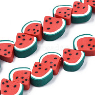 Handmade Polymer Clay Bead Strands, Watermelon Slice, Red, 9~11.5x8.5~12x4~4.5mm, Hole: 1.5mm, about 38~40pcs/strand, 11.42 inch~13.78 inch(36~39cm)(X-CLAY-R069-01J-02)