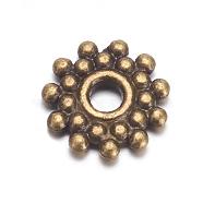 Tibetan Style Spacer Beads, Metal Alloy Beads, Cadmium Free & Nickel Free & Lead Free, Gear, Antique Bronze, Size: about 9mm in diameter, Hole: 2.5mm(MAA119-NF)