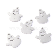 304 Stainless Steel Charms, Laser Cut, for Halloween, Ghost, Stainless Steel Color, 12x11.5x1.1mm, Hole: 1mm(STAS-O142-50P)