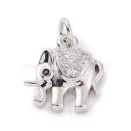 Brass Micro Pave Cubic Zirconia Charms, with Jump Ring, Elephant Charm, Platinum, 13x12x3.5mm, Hole: 2.8mm(KK-C012-21P)