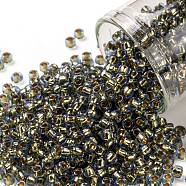 TOHO Round Seed Beads, Japanese Seed Beads, (757) 24K Gold Lined Sky Blue, 8/0, 3mm, Hole: 1mm, about 1110pcs/50g(SEED-XTR08-0757)