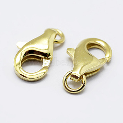 925 Sterling Silver Lobster Claw Clasps, Carved 925, Golden, 9.5mm, Hole: 1mm(STER-K167-074A-G)