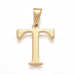 304 Stainless Steel Pendants, Golden, Initial Letter.T, 26x22x1.5mm, Hole: 3.5x10mm(STAS-F106-95G-T)