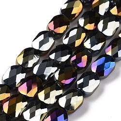 Faceted Electroplated Opaque Glass Beads Strands, AB Color Plated, Oval, Black, 10.5x8x5mm, Hole: 1.5mm, about 58~60pcs/strand, 25.59 inch(65cm)(GLAA-G092-B05)