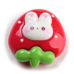 Rabbit Theme Opaque Resin Cabochons, Red, Strawberry, 23x21x9mm(RESI-C042-02A)
