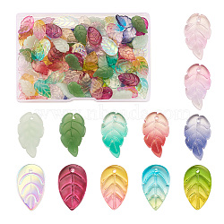 120Pcs 12 Style Glass Pendants, Leaf, Mixed Color, 17.5~18x10~11x2.9~3mm, hole: 1.2mm(GLAA-YS0001-05)