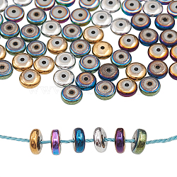 210Pcs 6 Colors Vacuum Plating Non-magnetic Synthetic Hematite Beads, Flat Round/Disc, Mixed Color, 6x2.5mm, Hole: 1mm, 35pcs/color(G-CJ0001-45)