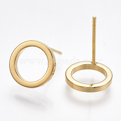Brass Stud Earrings, with 925 Sterling Silver Pins, Ring, Nickel Free, Real 18K Gold Plated, 10mm, Pin: 0.8mm(X-KK-T038-284G)