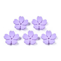 Rubberized Style Opaque Acrylic Bead Caps, 5-Petal, Flower, Lilac, 14.5x15x4.5mm, Hole: 1.7mm(ACRP-T010-02C)
