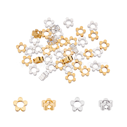 40Pcs 2 Colors Rack Plating Eco-friendly Brass Bead Frames, Lead Free & Cadmium Free, Long-Lasting Plated, Textured, Hollow Flower, Golden & Silver, 8x8x3mm, Hole: 2mm, 20pcs/color(KK-FH0004-05)