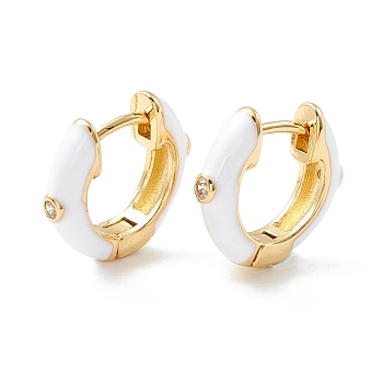 Clear Cubic Zirconia Chunky Hinged Hoop Earrings with Enamel, Brass Jewelry for Women, Cadmium Free & Nickel Free & Lead Free, Real 18K Gold Plated, White, 16x4mm, Pin: 1mm
