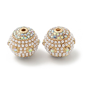 Alloy Rhinestone Beads, with ABS Plastic Imitation Pearl Bead, Round, Golden, 14x15mm, Hole: 1.8mm