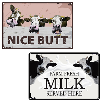 CREATCABIN 2Pcs 2 Style Vintage Metal Tin Sign, Wall Decor for Bars, Restaurants, Cafes Pubs, Cow Pattern, 30x20cm, 1pc/style