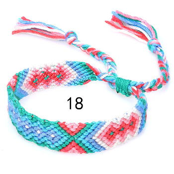 Cotton Braided Rhombus Pattern Cord Bracelet, Ethnic Tribal Adjustable Brazilian Bracelet for Women, Pale Turquoise, 5-7/8~14-1/8 inch(15~36cm)