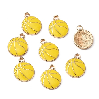 Alloy Enamel Pendants, Light Gold, Basketball, Yellow, 17x13.5x2mm, Hole: 1.6mm, 10pcs/bag