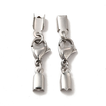 304 Stainless Steel Lobster Claw Clasps with Cord Ends, Platinum, 32mm, Inner Diameter: 3.5mm