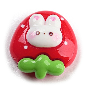 Rabbit Theme Opaque Resin Cabochons, Red, Strawberry, 23x21x9mm