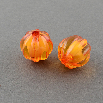 Autumn Theme Transparent Acrylic Beads, Bead in Bead, Round, Pumpkin, Orange Red, 12mm, Hole: 2mm, about 630pcs/500g