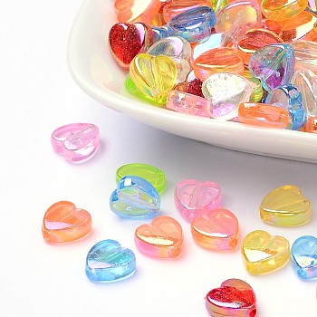 Transparent Acrylic Beads, for Name Bracelets & Jewelry Making, Heart, Dyed, AB Color, Mixed Color, 8x8x3mm, Hole: 1.5mm
