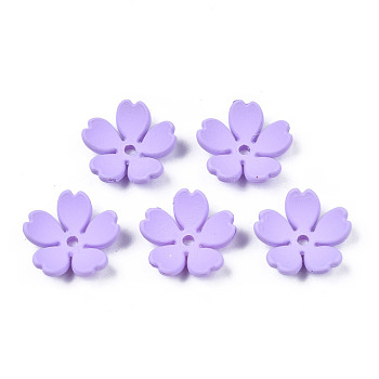 Rubberized Style Opaque Acrylic Bead Caps, 5-Petal, Flower, Lilac, 14.5x15x4.5mm, Hole: 1.7mm