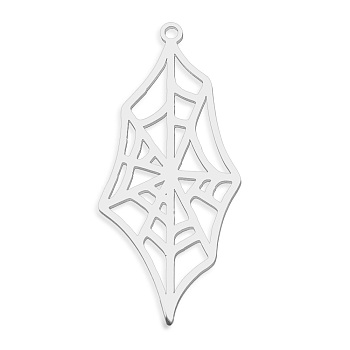 201 Stainless Steel Pendants, Laser Cut, Spider Web, Stainless Steel Color, 38x18x1mm, Hole: 1.5mm