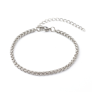 304 Stainless Steel Wheat Chain Bracelet, Stainless Steel Color, 7-1/2 inch(19cm)