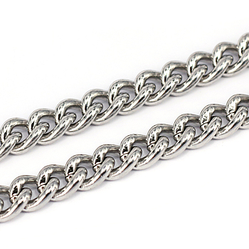 201 Stainless Steel Cuban Link Chains, Curb Chains, Unwelded, Stainless Steel Color, 9x7x2mm