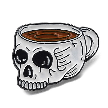 Halloween Skull Enamel Pins, Black Alloy Brooch for Backpack Clothes, Coffee, Drink, 21x27x1.5mm