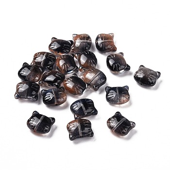 Glass Beads, for Jewelry Making, Cat, Black, 12.5x14x6.5mm, Hole: 1mm