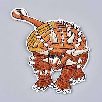 Computerized Embroidery Cloth Iron on/Sew on Patches, Costume Accessories, Euoplocephalus/Dinosaur, Saddle Brown, 97x87x2mm