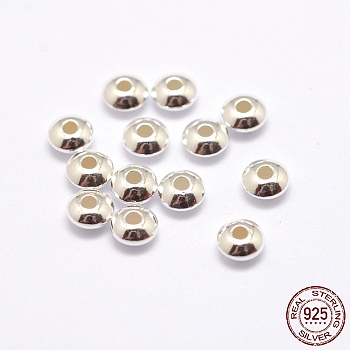 925 Sterling Silver Spacer Beads, Saucer Beads, Silver, 4x2mm, Hole: 1.2mm, about 1000pcs/50g