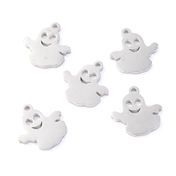 304 Stainless Steel Charms, Laser Cut, for Halloween, Ghost, Stainless Steel Color, 12x11.5x1.1mm, Hole: 1mm