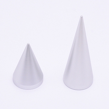 Aluminum Finger Ring Display Holder, Triangle, Silver, 45x29.5mm, hole: 10mm, 79x29mm, hole: 10mm