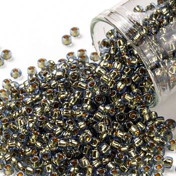 TOHO Round Seed Beads, Japanese Seed Beads, (757) 24K Gold Lined Sky Blue, 8/0, 3mm, Hole: 1mm, about 1110pcs/50g