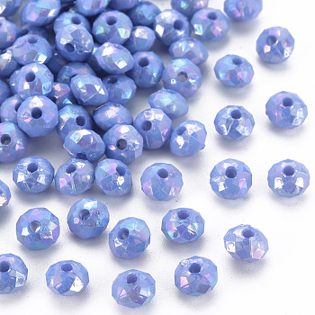 Opaque Acrylic Beads, AB Color Plated, Faceted Rondelle, Cornflower Blue, 6mm, Hole: 1.5mm, about 6200pcs/500g.